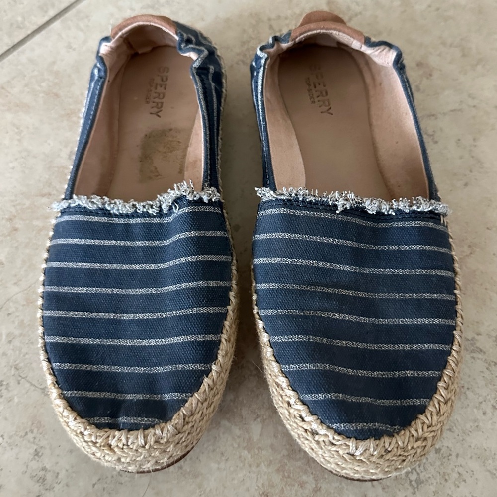 Sperry Navy and White Striped Espadrilles
